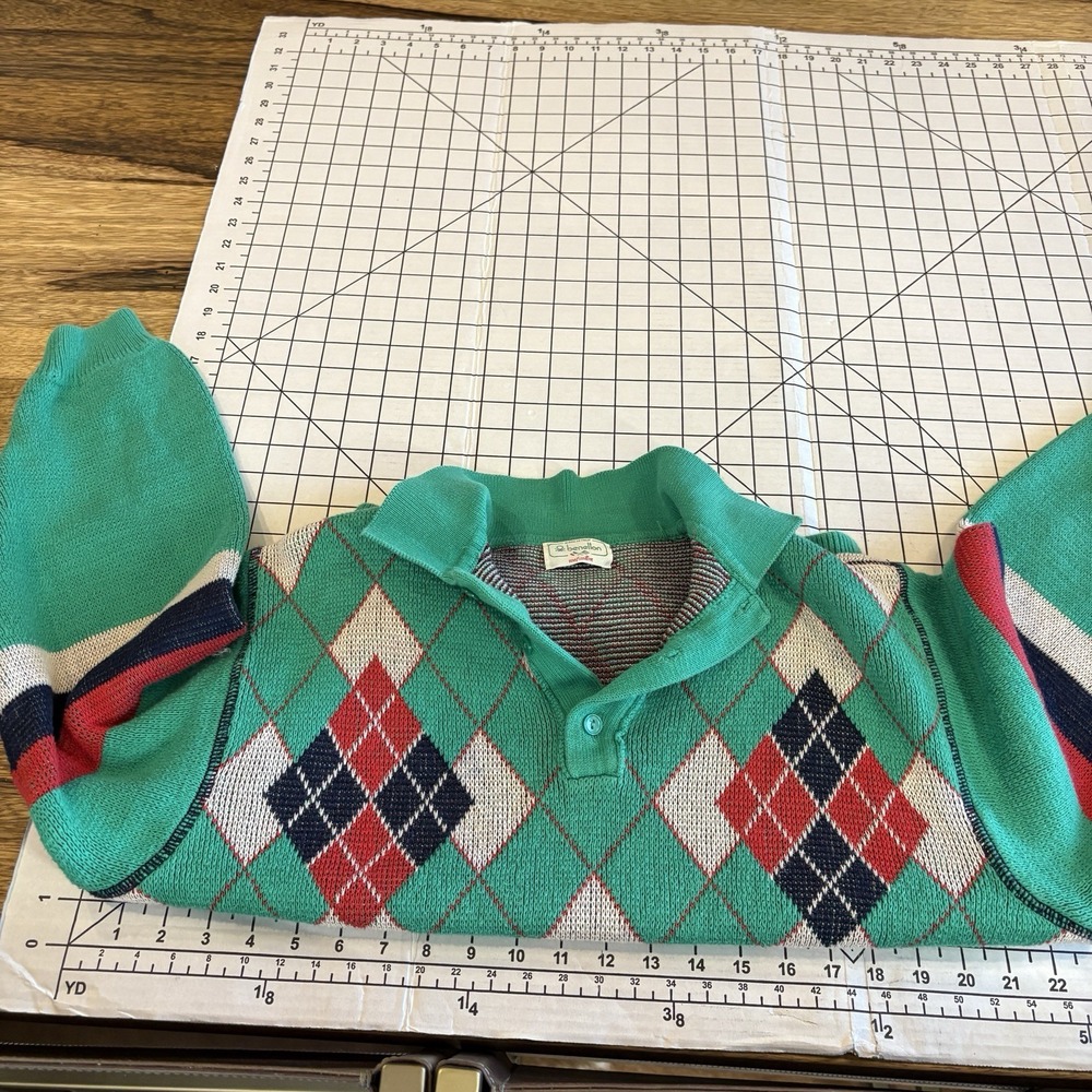 Benetton Vintage Women's Argyle Sweater Preppy Tennis Prep Old Money 100% Cotton - Picture 6 of 9